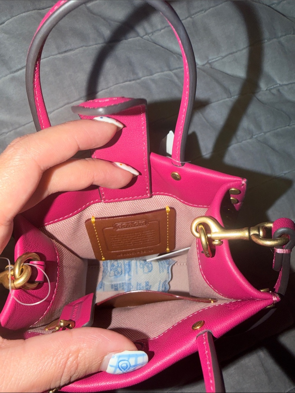 NWT COACH CASHIN MINI HYACINTH PINK CRYSTAL RIVETS MINI TOTE CE729 - Picture 5 of 7
